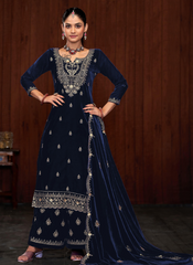Nakshatra Blue Emebroidered Velvet Suit