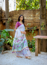 Nakshatra Off White with Purple Blouse Cotton Saree