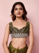 Nakshatra Olive green Burberry silk saree