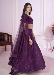 Nakshatra Purple Party Wear Sequence Lehenga