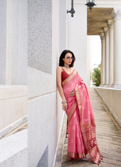 Nakshatra Pink Ikkat Weaving Saree