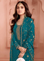 Nakshatra Blue Dola Jaquard Embroidered suit