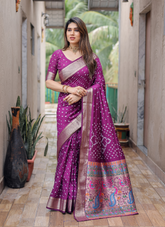 Nakshatra Wine Bandini Saree in Dola Silk