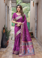 Nakshatra Wine Bandini Saree in Dola Silk