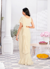 Nakshatra ready to wear Cream Satin sari