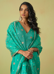 Nakshatra Sea Green Shimmer Organza Party Wear Suit
