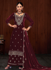 Nakshatra Maroon Emebroidered Velvet Suit