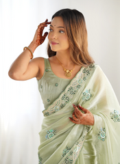 Nakshatra Pista Burburry Silk Saree