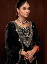 Nakshatra Black Emebroidered Velvet Suit
