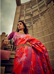 Ravishing Red Satin silk saree