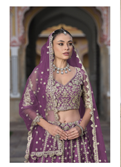 Nakshatra Purple Embroidered Bridesmaid Lehenga