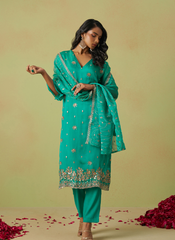 Nakshatra Sea Green Shimmer Organza Party Wear Suit