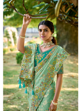 NakshatraSea Green Stone work saree
