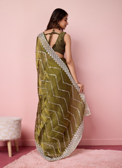 Nakshatra Olive green Burberry silk saree