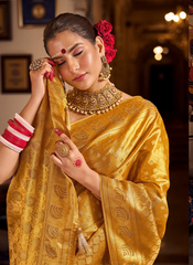 Nakshatra Mustard weaved Tissue silk saree