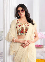 Nakshatra ready to wear Cream Satin sari