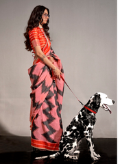 Nakshatra Peach Geometric Zigzag saree