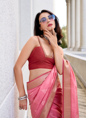 Nakshatra Pink Ikkat Weaving Saree