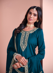 Nakshatra Teal Blue Dola Silk Palazzo Suit