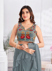 Nakshatra ready to wear Grey Satin sari