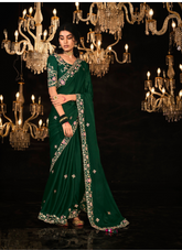 Bottle Green Party wear saree