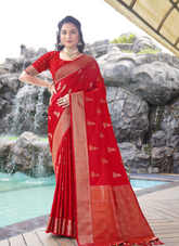 Nakshatra Red satin silk saree.