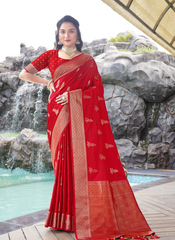 Nakshatra Red satin silk saree.