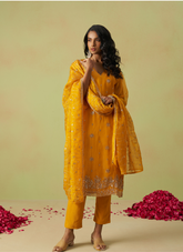 Nakshatra Yellow Shimmer Organza Party Wear Suit
