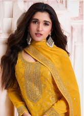 Nakshatra Yellow Fancy Jaquard Suit