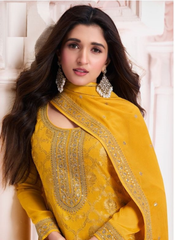 Nakshatra Yellow Fancy Jaquard Suit