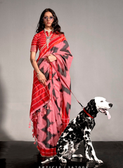 Nakshatra Peach Geometric Zigzag saree