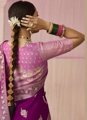 Nakshatra Burgundy Dola silk saree