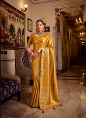 Nakshatra Mustard weaved Tissue silk saree