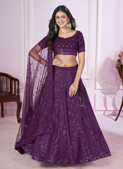 Nakshatra Purple Party Wear Sequence Lehenga