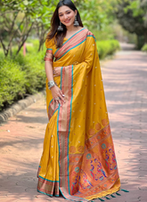 Nakshatra Mustard Paithini Silk saree