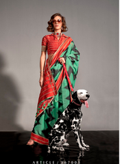 Nakshatra Rama Green Geometric Zigzag saree