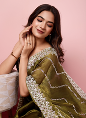 Nakshatra Olive green Burberry silk saree