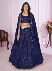 Nakshatra Blue Party Wear Sequence Lehenga
