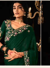 Bottle Green Party wear saree