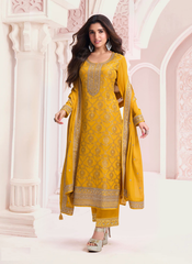 Nakshatra Yellow Fancy Jaquard Suit