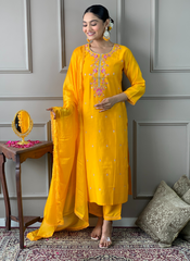 Nakshatra Readymade Yellow Chanderi suit