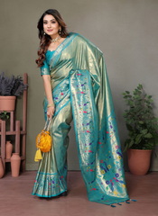 Nakshatra Grey Banarasi Tissue Silk Saree