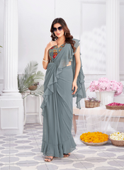 Nakshatra ready to wear Grey Satin sari