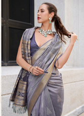 Nakshatra Grey Ikkat Weaving Saree
