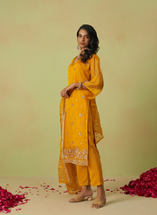 Nakshatra Yellow Shimmer Organza Party Wear Suit