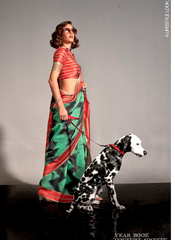 Nakshatra Rama Green Geometric Zigzag saree