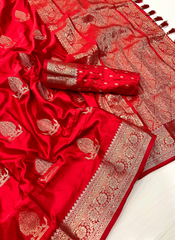 Nakshatra Red satin silk saree.