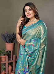 Nakshatra Grey Banarasi Tissue Silk Saree