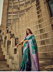 Rama Green satin silk saree