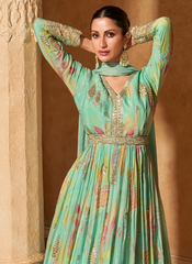 Nakshatra Sea Green Floral Indo Western Gown
